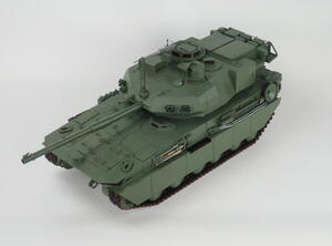 M10 Booker 1/12 scale tank model by KiwiMill, high front three-quarter view with main gun, turret and tow cables